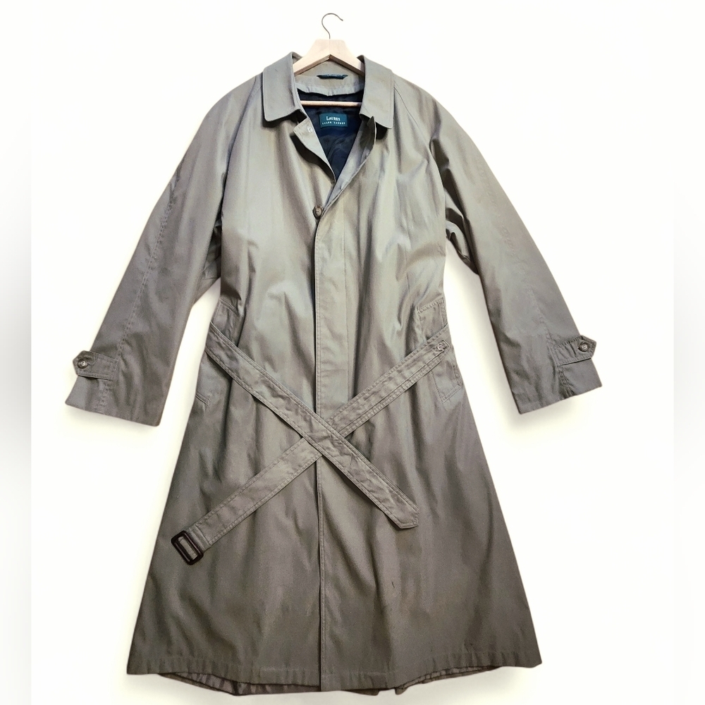 Lauren RL Vintage Trench Coat Mens 44 Long Khaki, RN76926 Made In Vietnam